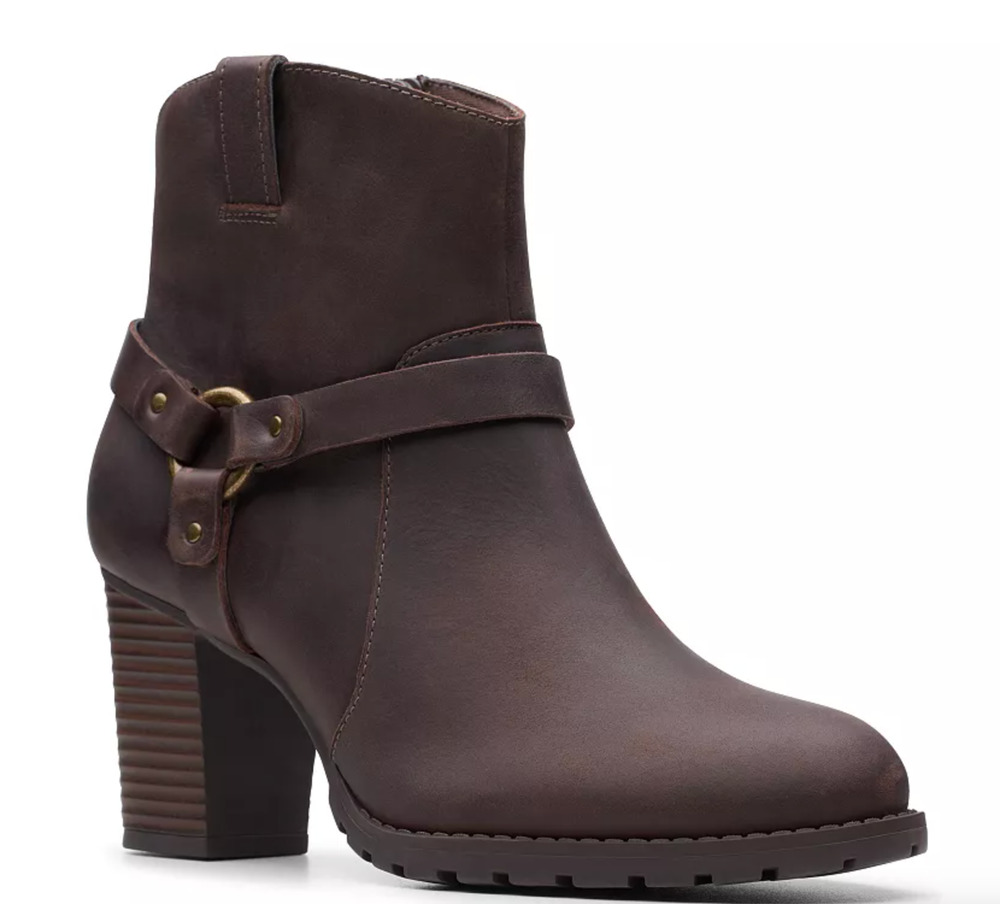 Clarks Verona Rock Ankle Leather Boots 11 NWT Brown Heeled Western Buckle
